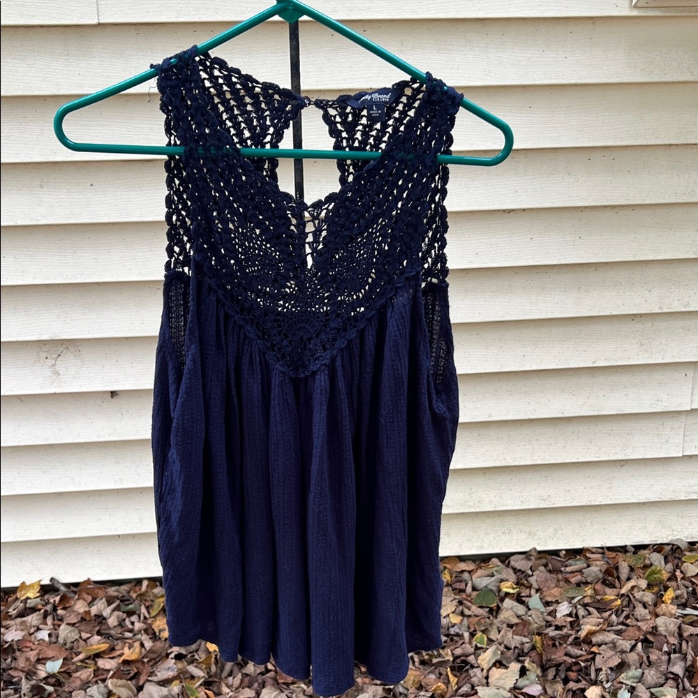 Lucky Brand Navy Crochet Tank Top